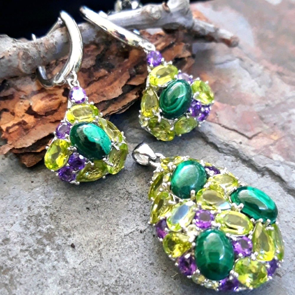 Natural Green Malachite, Peridot Set